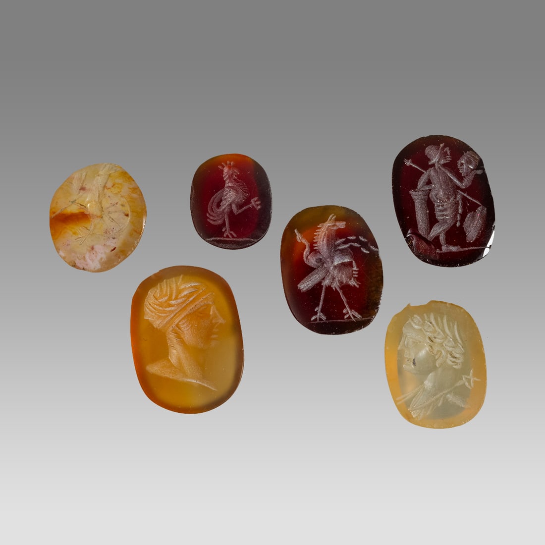 Lot of 6 Roman Style Carnelian Intaglio ring stones. (1 of 1)