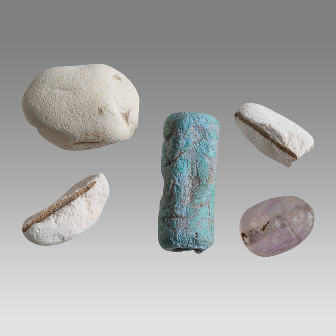 Lot of 5 Ancient Egyptian Faience and Stone Scarabs, Seal c.700-30 BC. (1 of 1)
