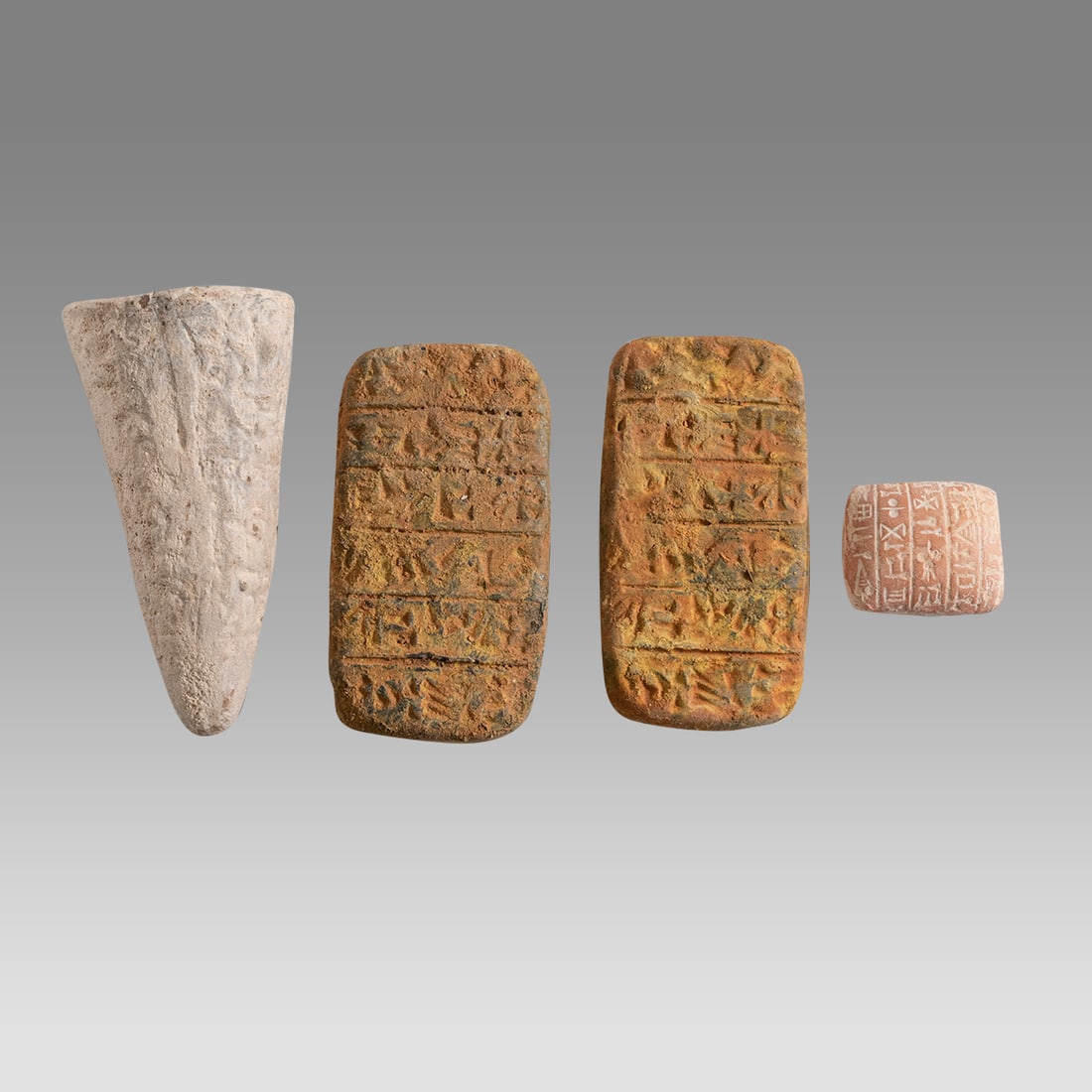 Lot of 4 Modern Terracotta Cuneiform Tablets, Foundation cone. (1 of 2)