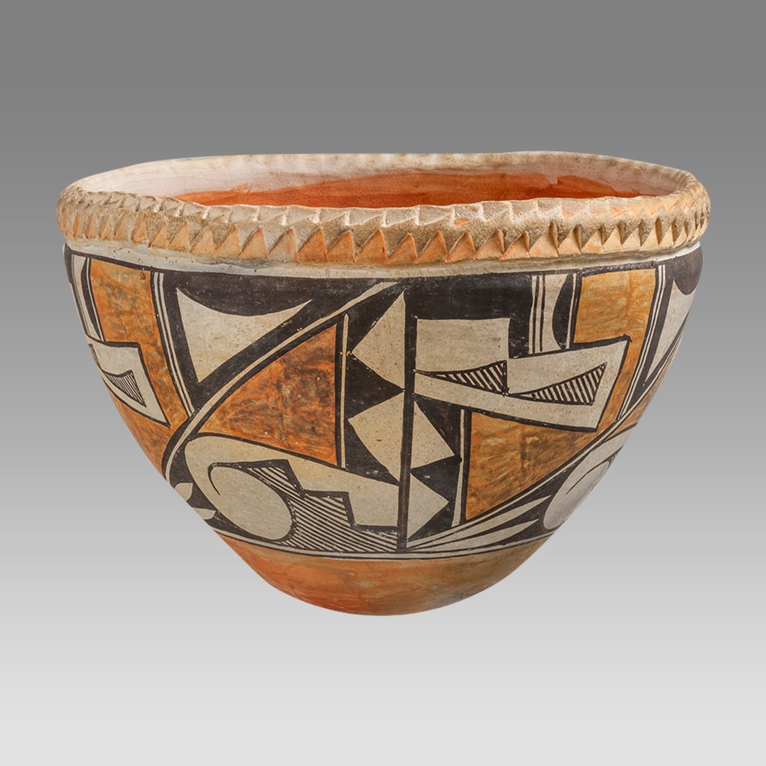 ACOMA Pottery Sky City Ruffled Edge Bowl Red Black Polychrome. (1 of 3)