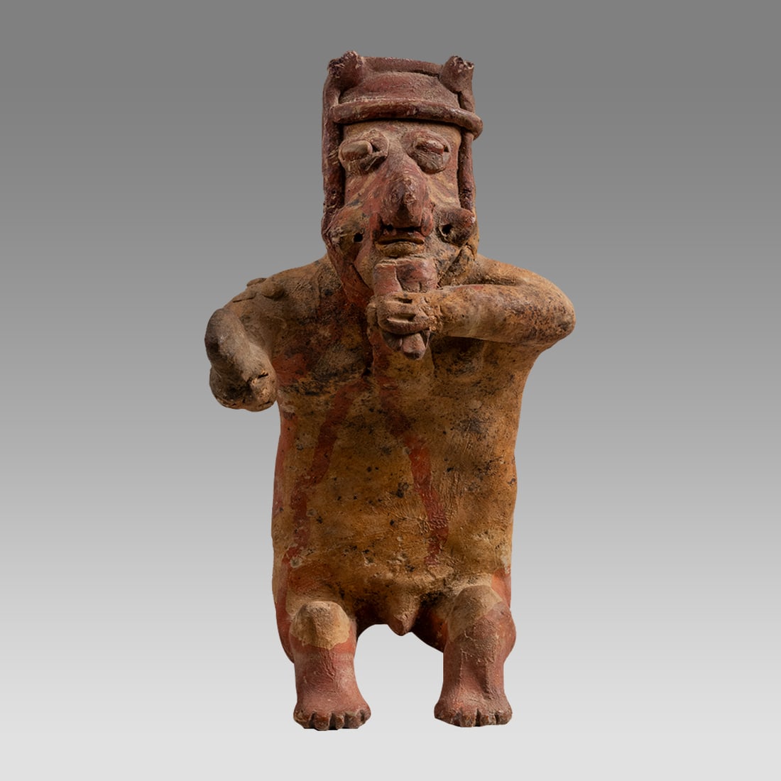 Nayarit Ceramic Musician Figure with Pan Flute & Rattle (ca. 300 BCE-300 CE) (1 of 3)