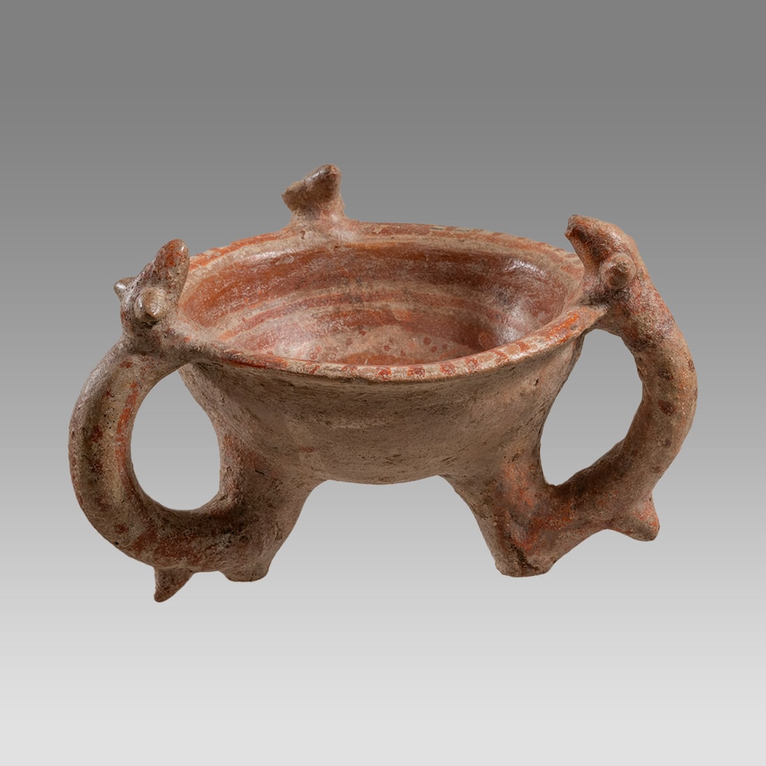 Michoacan Tripod Bowl with Dog Handles Ca. 400-100 B.C.: Michoacan Tripod Bowl with Dog Handles Ca. 400-100 B.C.