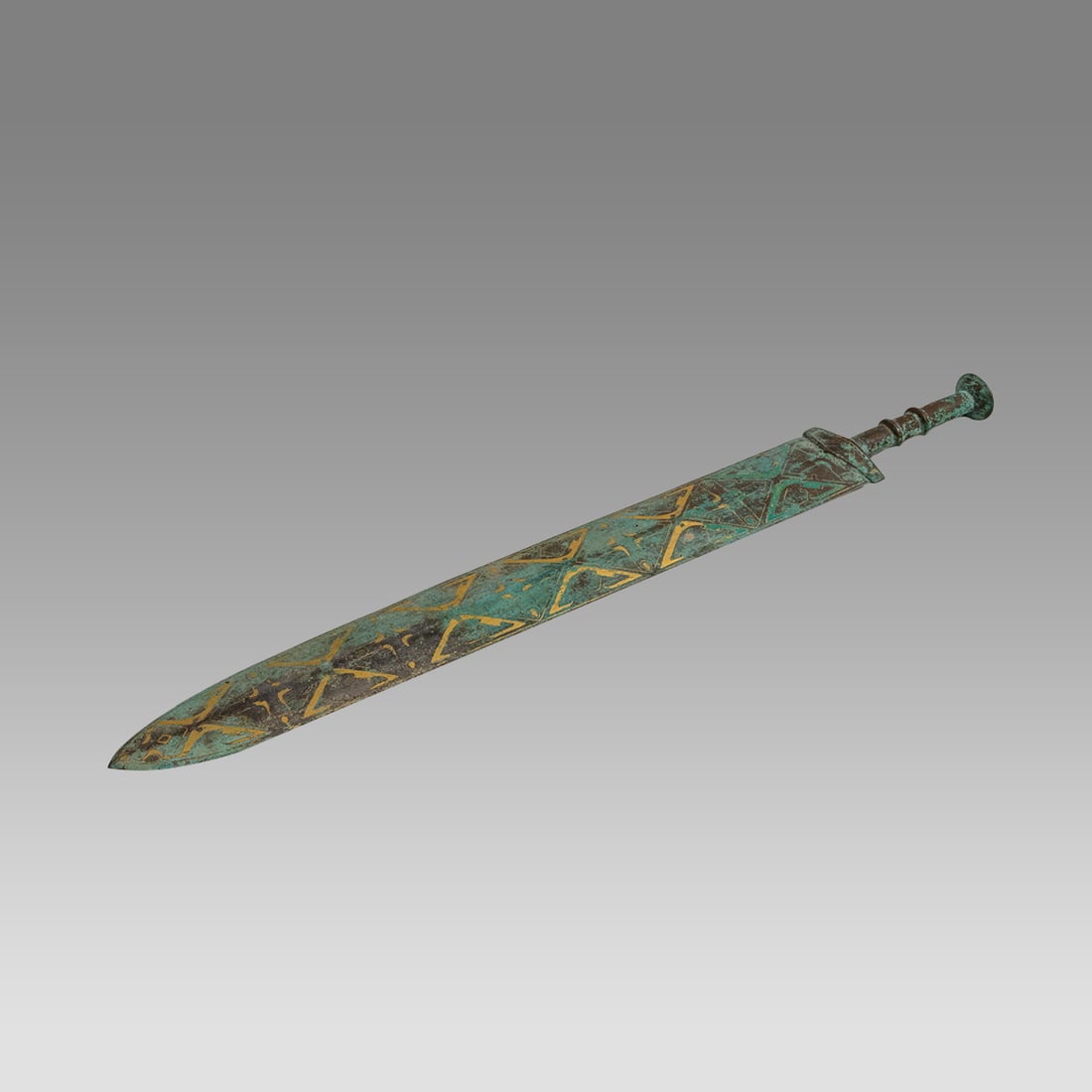 China, Han Dynasty Style Bronze Dagger with Gilt Decoration. (1 of 2)