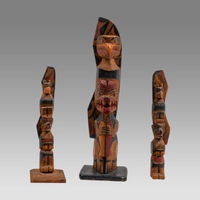 Lot of 3 Vintage Wooden Winged Alaskan Totem Pole.