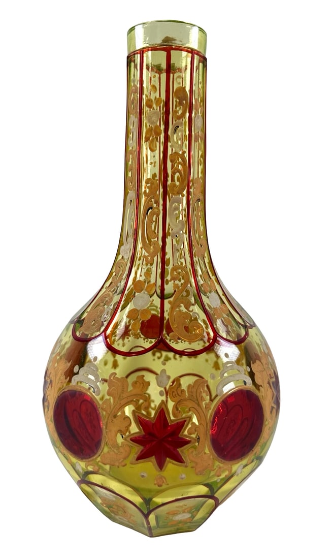Rare 19th century bohemian Moser enamel Vaseline glass Biedermeier hookah decanter (1 of 8)