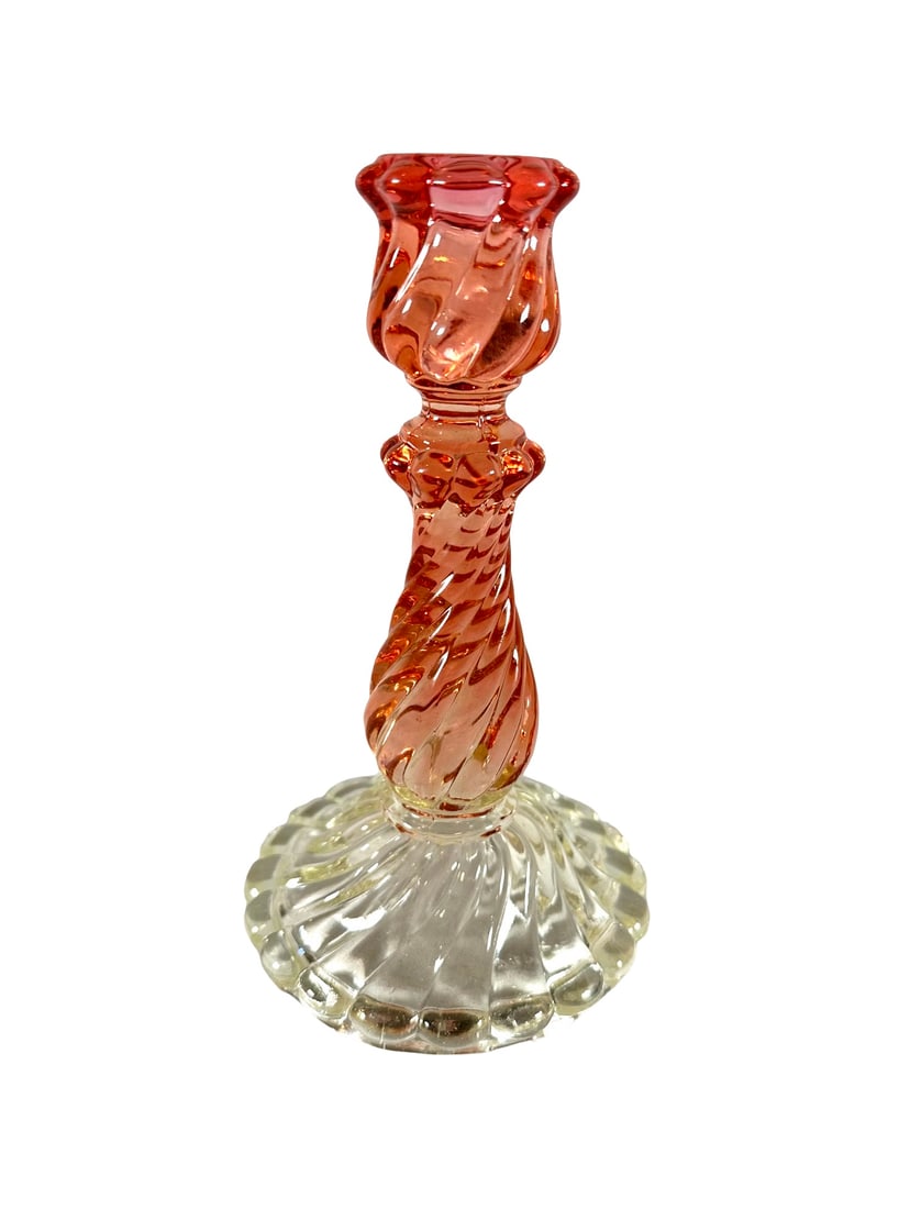 Antique French Signed Baccarat Bambou Rose Tiente Candlestick: Antique French Signed Baccarat Bambou Rose Tiente Candlestick. Signed Baccarat and in Excellent condition, 7 ¼ inches tall by 4 ¼ inches wid