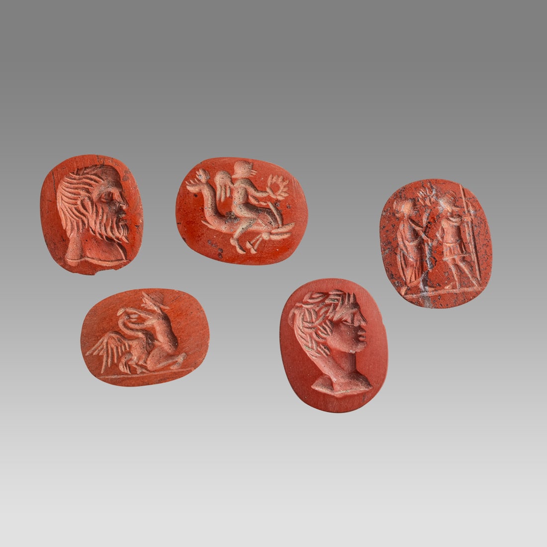 Lot of 5 Roman Style Red Jasper Intaglio ring stones. (1 of 1)