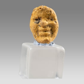 Ancient Face Bead, Yellow Glass, Phoenician or Eastern Mediterranean, 3rd-1st C BCE,