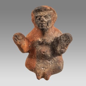 Baubo - Female with Hands Outstretched Wearing Draped Hat, Terracotta, Ptolemaic-Roman, 3rd C