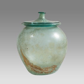 A Roman blue-green glass cinerary urn and cover, 1st-2nd century AD,