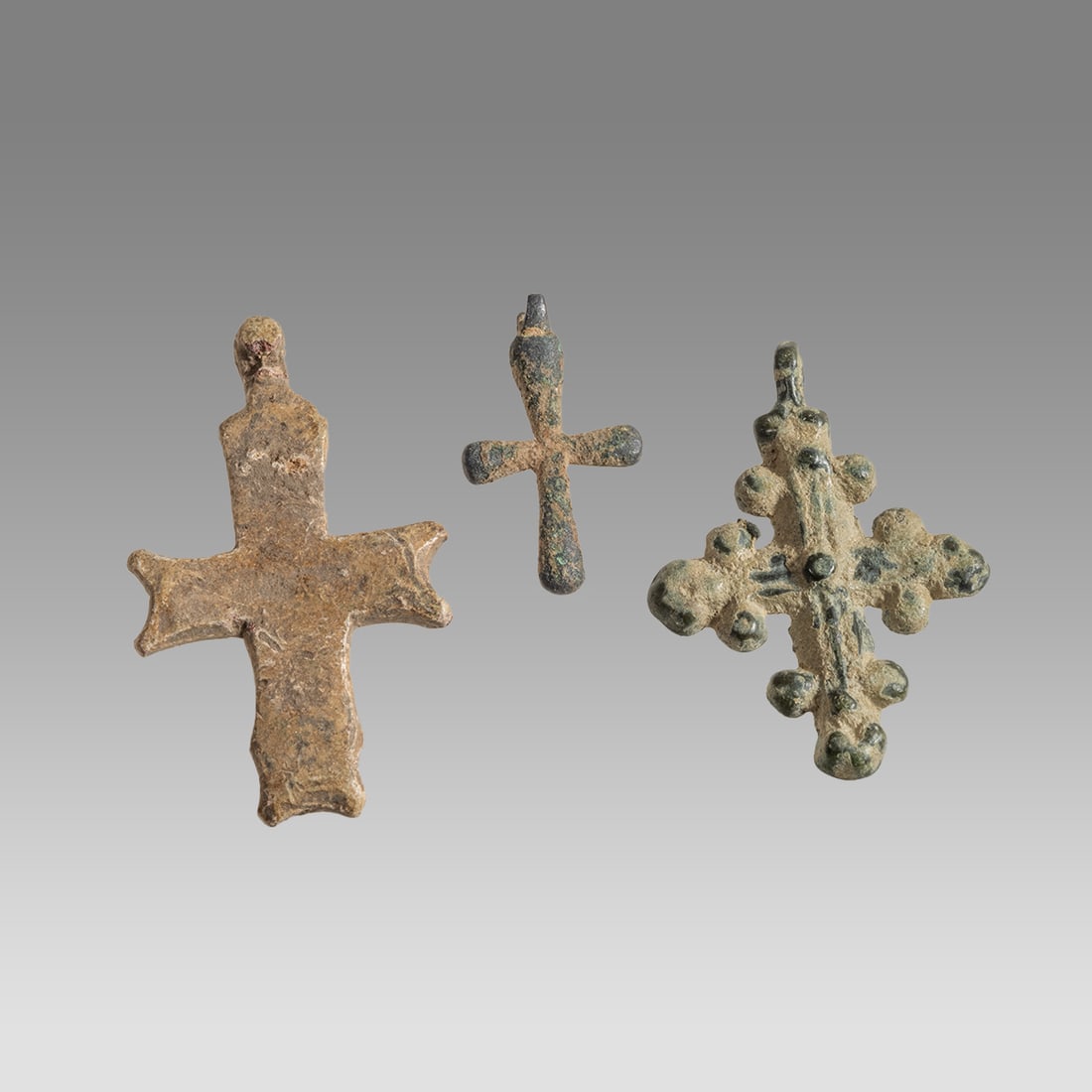 Lot of 3 Ancient Byzantine Bronze Crosses c.8th century AD. (1 of 2)