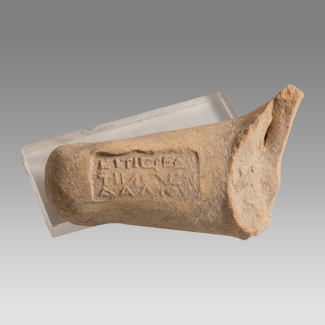 Ancient Judaean Herodian Amphora Handle With Inscription c.1st century BC.: Ancient Judaean Herodian Amphora Handle With Inscription c.1st century BC. Size 4 1/4 inches length, 2 3/4 inches widest point. Ancient Judaean Amphora handle with inscription. Provenance: Ex Private