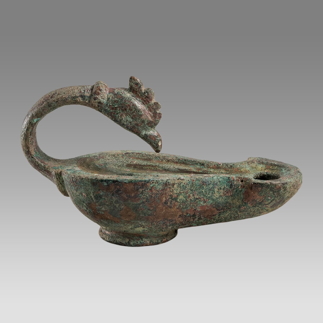 Ancient Roman Bronze Oil Lamp With Griffin Handle ca. 1st - 2nd century A.D. (1 of 3)