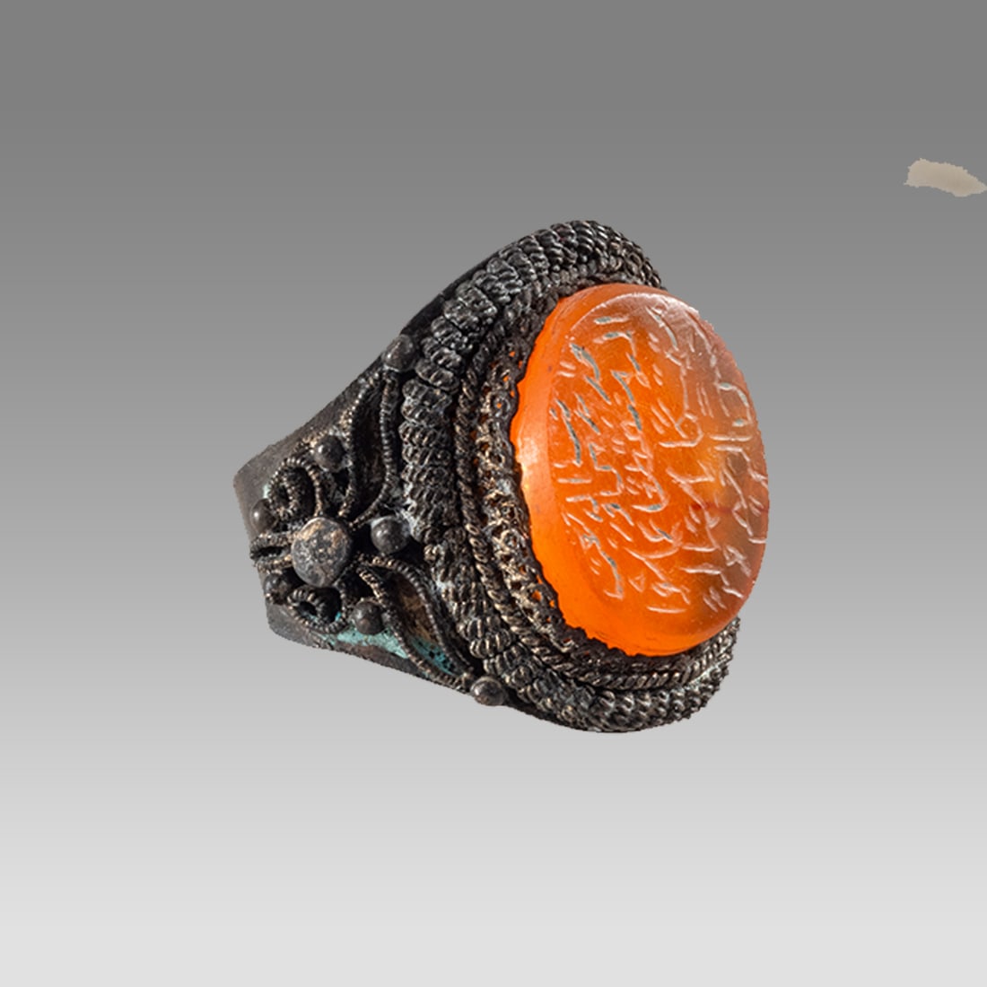 Islamic Silver Ring With Agate Seal In Arabic. (1 of 1)