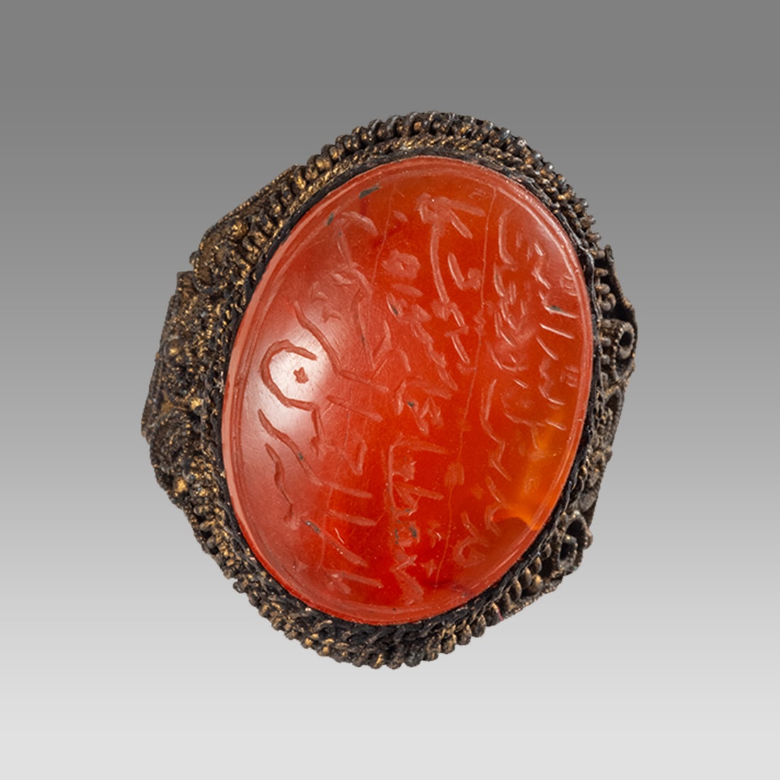 Islamic Silver Ring With Agate Seal In Arabic. (1 of 2)