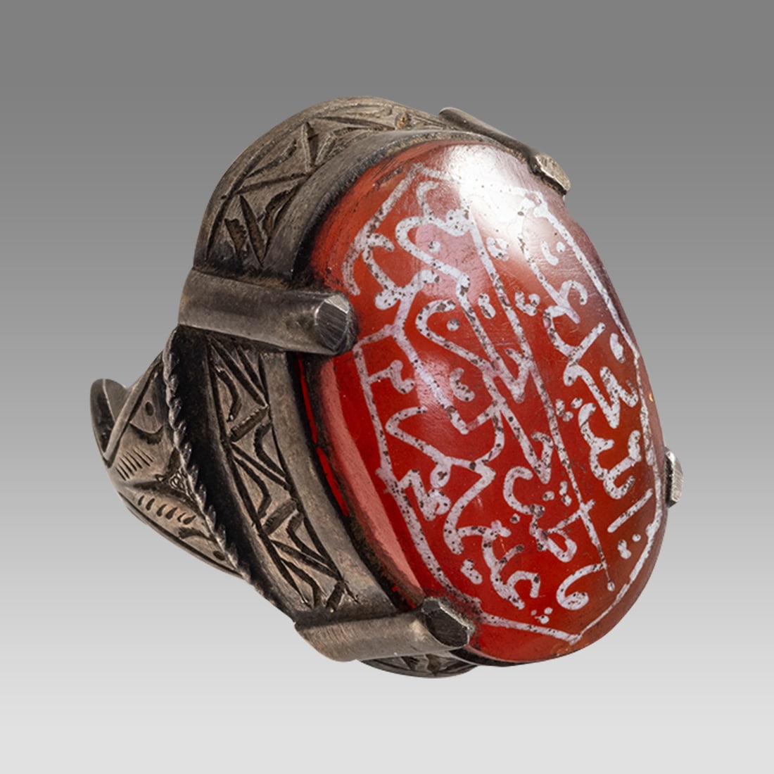Islamic Silver Ring With Agate Seal In Arabic. (1 of 2)