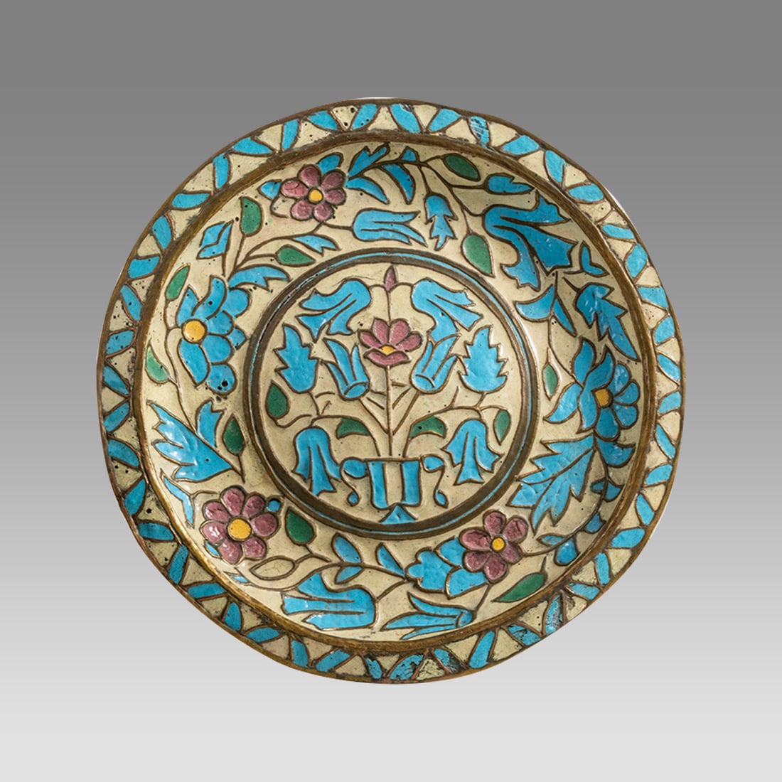 19th century Syrian Enamel On copper Tray. (1 of 2)