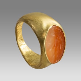 Ancient Roman Gold Ring With Carnelian Intaglio c.2nd century AD.