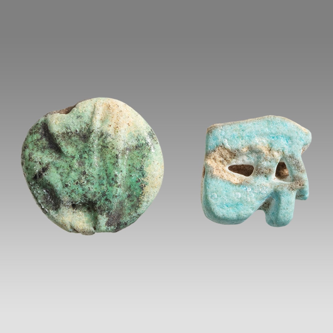 Lot of 2 Ancient Egyptian Faience Eye Of Horus Amulets c.664-332 BC. (1 of 1)