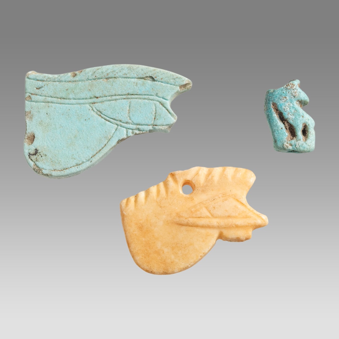 Lot of 3 Ancient Egyptian Faience Eye Of Horus Amulets c.664-332 BC. (1 of 1)