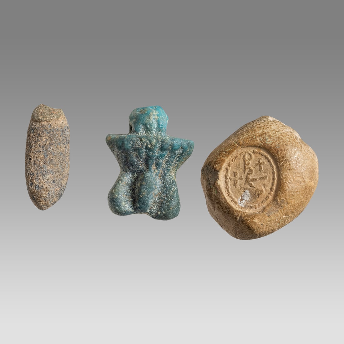 Lot of 3 Ancient Egyptian Clay Seal, Faience Amulets c.664-332 BC. (1 of 1)