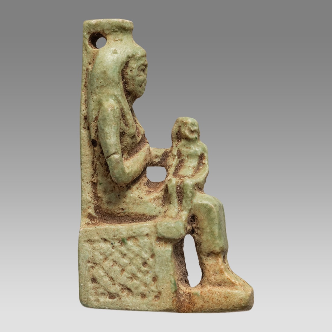 Ancient Egyptian Green Faience Amulet Isis With Child Horus c.664-332 BC. (1 of 2)