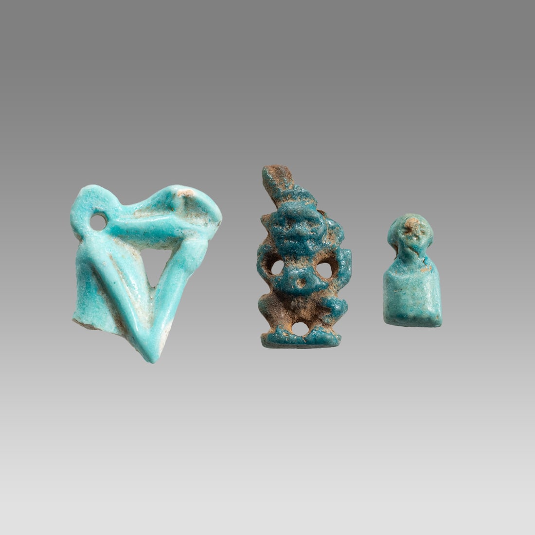 Ancient Egyptian Faience Amulets, Bes, Uraeus c.664-332 BC.(3) (1 of 1)