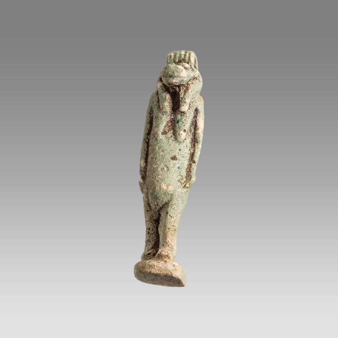 Ancient Egyptian Faience Amulet, Hippo Taweret c.664-332 BC.: Ancient Egyptian Faience Amulet, Hippo Taweret c.664-332 BC. Size 40 mm. A green faience amulet of Hippo Taweret The goddess is represented in her standard form. She is standing upright with her left