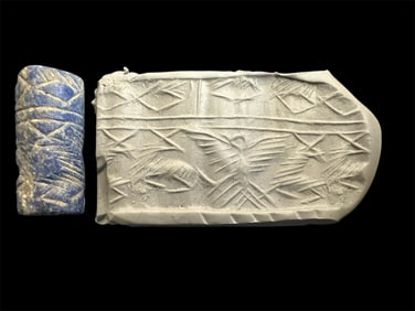 Mesopotamian Style Lapis Lazuli Stone Cylinder Seal.