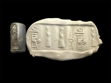 Mesopotamian Style Hematite Stone Cylinder Seal.