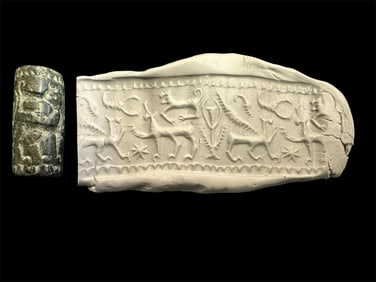 Mesopotamian Style Black Stone Stone Cylinder Seal.
