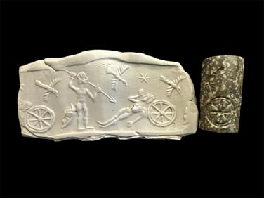 Mesopotamian Black Stone Cylinder Seal.