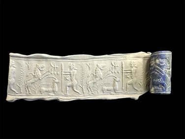 Mesopotamian Style Lapis Lazuli Stone Cylinder Seal.