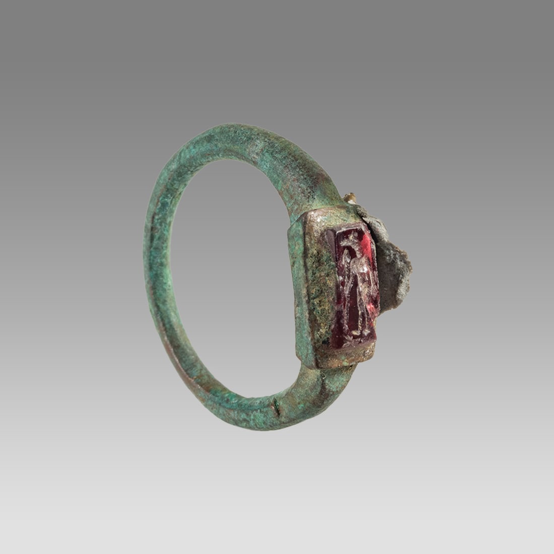 Ancient Roman Bronze Ring With Intaglio c.2nd century AD. (1 of 1)