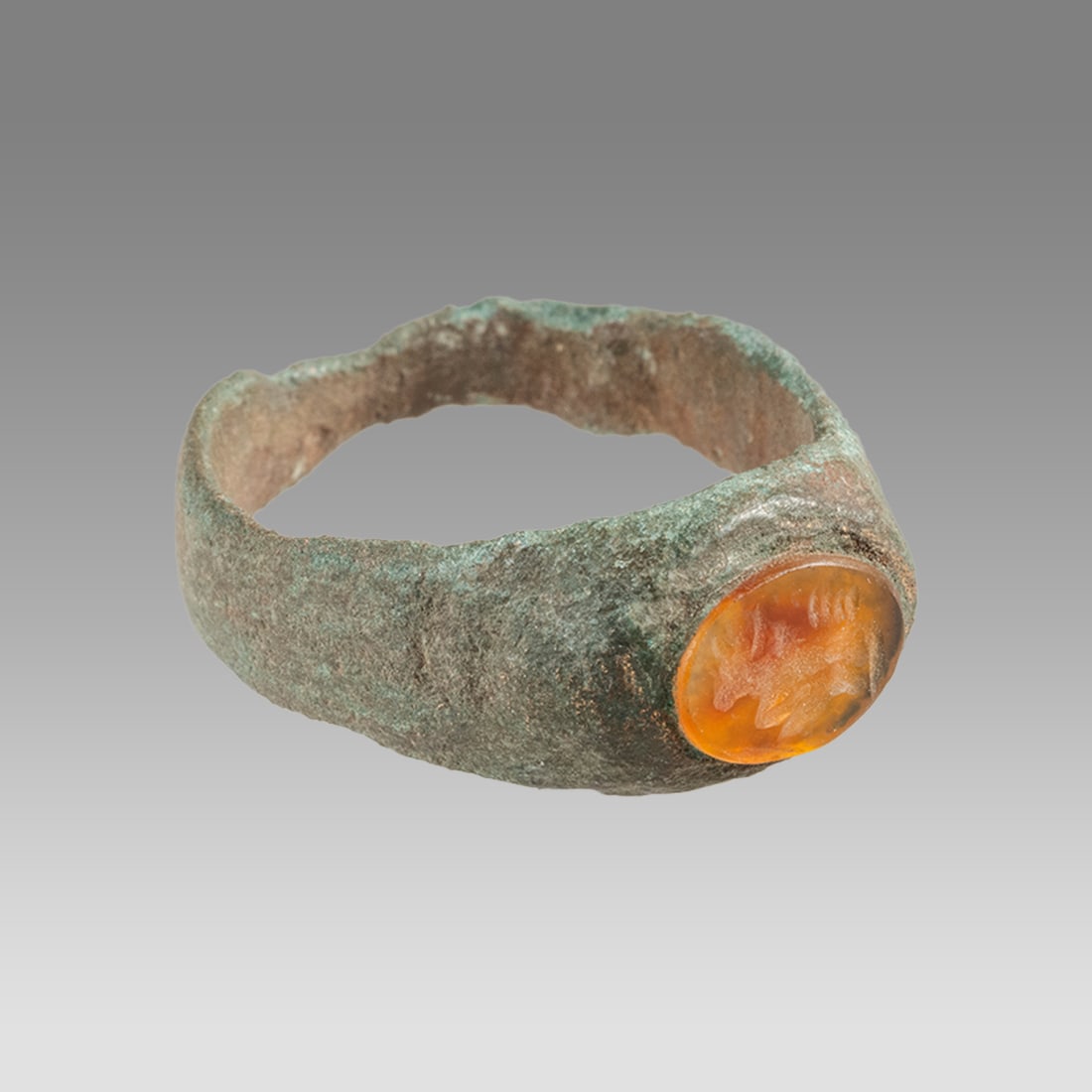 Ancient Roman Bronze Ring With Intaglio c.2nd century AD. (1 of 1)