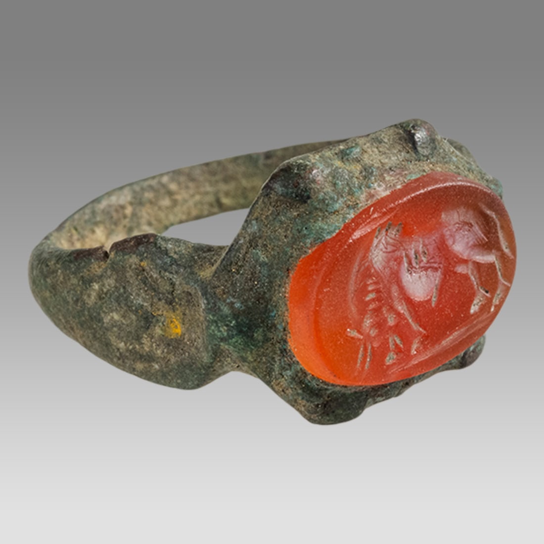 Ancient Roman Bronze Ring With Intaglio c.2nd century AD. (1 of 1)