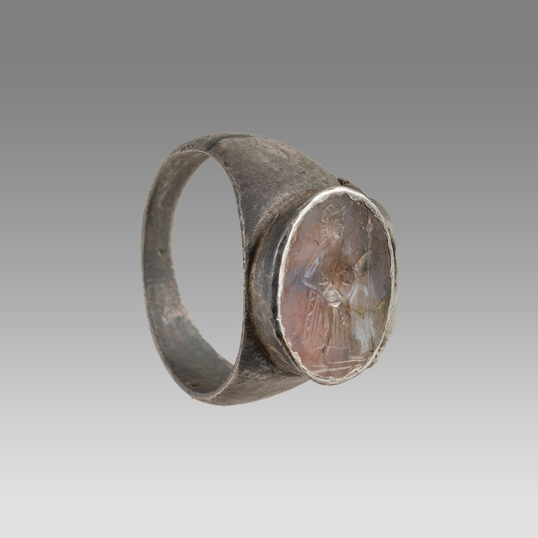 Ancient Roman Silver Ring With Intaglio c.2nd century AD. (1 of 1)
