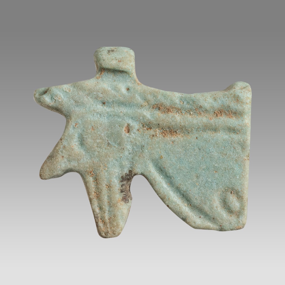 Ancient Egyptian Faience Amulet Eye Of Horus Late Period c.664-335 BC.: Ancient Egyptian Faience Amulet Eye Of Horus Late Period c.664-335 BC. Size 15-13 mm. A blue faience amulet of eye of Horus. Provenance: Private London collection; previously acquired from a Belgian c