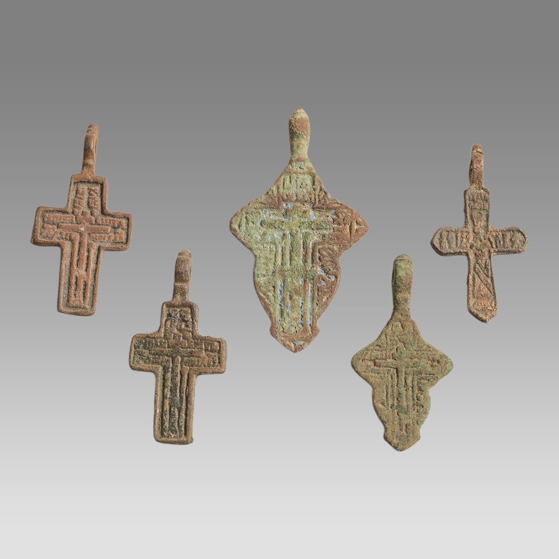 Lot of 5 Russian Bronze Crosses c.19th century. (1 of 2)
