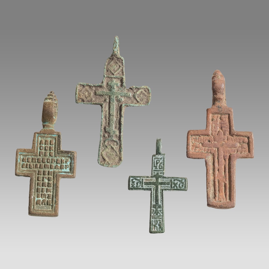 Lot of 4 Russian Bronze Crosses c.19th century. (1 of 2)