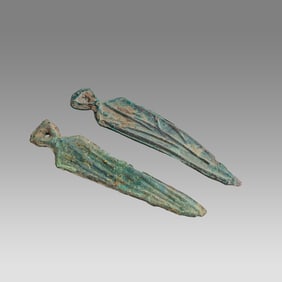 Lot of 2 Ancient Bronze Age Sword Shaped Bronze Pendants Koban Culture c.600 BC.
