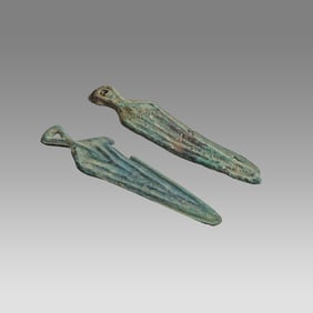 Lot of 2 Ancient Bronze Age Sword Shaped Bronze Pendants Koban Culture c.600 BC.