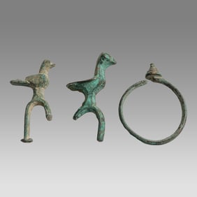 Lot of 3 Islamic Bronze Bird Finals, Bracelet c.10th century AD.