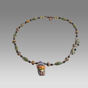 Phoenician Style Mosaic Glass Bead Necklace.