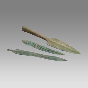 Lot of 3 Ancient Luristan Bronze Spear Heads c.1000 BC.