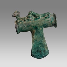 Ancient Luristan Bronze Axe Head With Lion, Deer c.1000 BC.