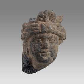 Ancient Gandharan Schist Stone Head Of Buddha c.2nd century AD.