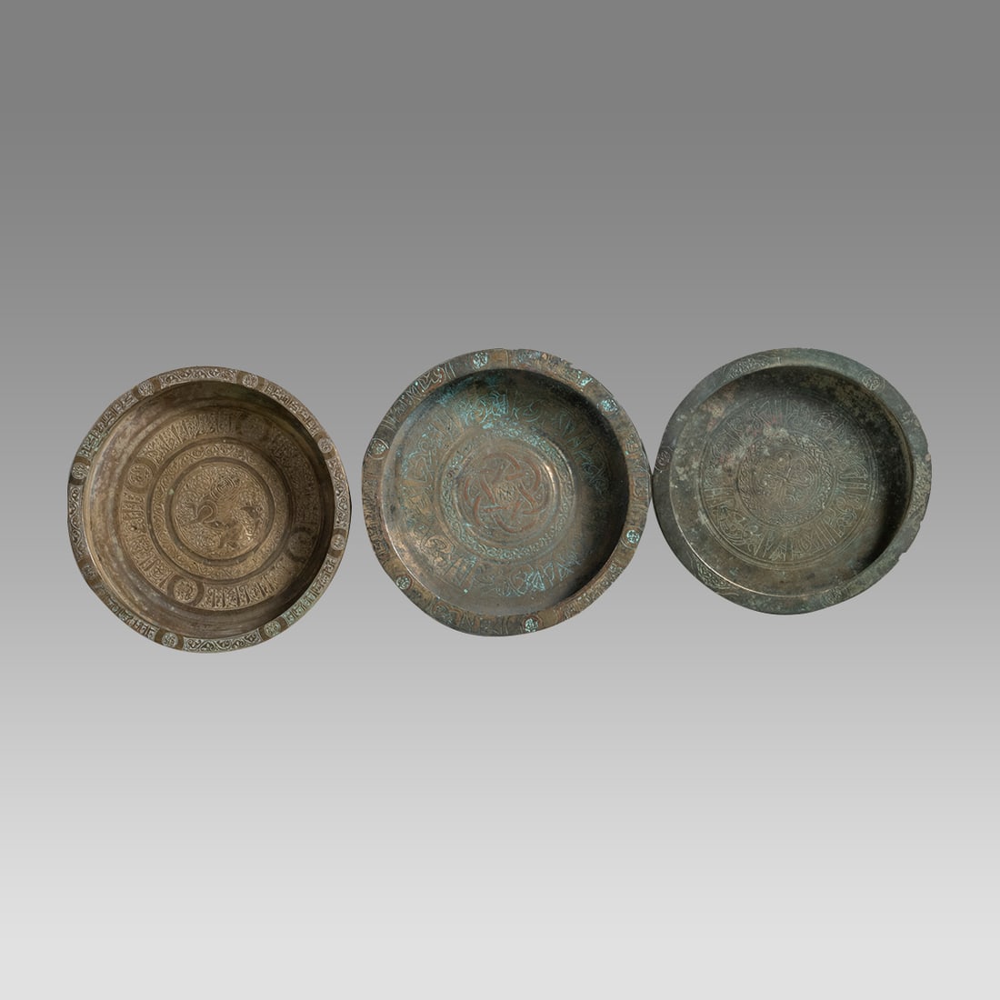 Lot of 3 Islamic Seljuk Bronze Trays c.10th century AD. (1 of 3)