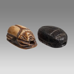 Lot of 2 Ancient Egyptian Heamtite and Bone Scarabs Late Period c.635-30 BCE.