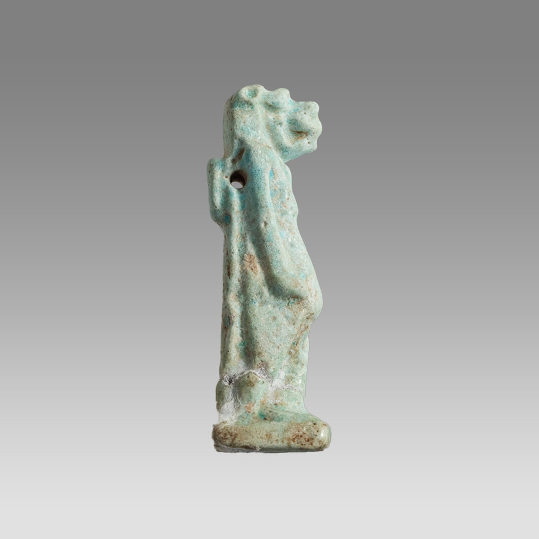 Ancient Egyptian Faience Hippo Taweret Amulet c.300-50 BC.: Ancient Egyptian Faience Hippo Taweret Amulet c.300-50 BC. Size 41 mm. Fine blue faience amulet of Hippo god Taweret with suspension hole at back. Provenance: Ex Secret Eyes Gallery New York 1970's-19